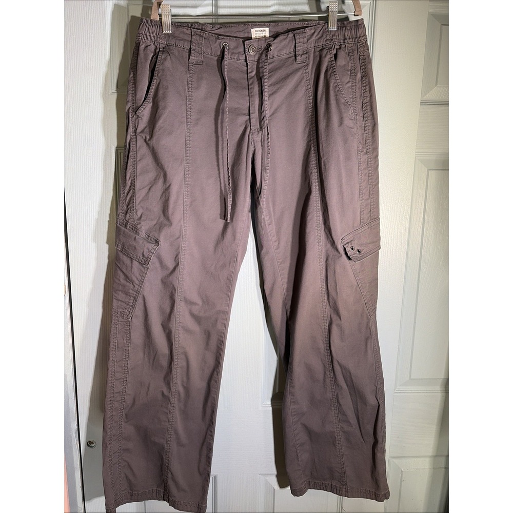 Cotton On Women Gray Cotton Cargo Wide Leg Pants Button Closure Size 10.